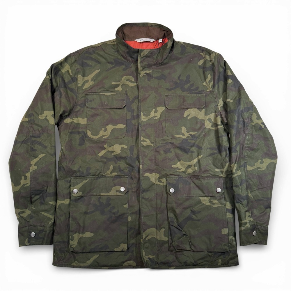 Peter Millar Waxed Cotton Safari Jacket Mens Large Camo Olive MF22Z16A NEW